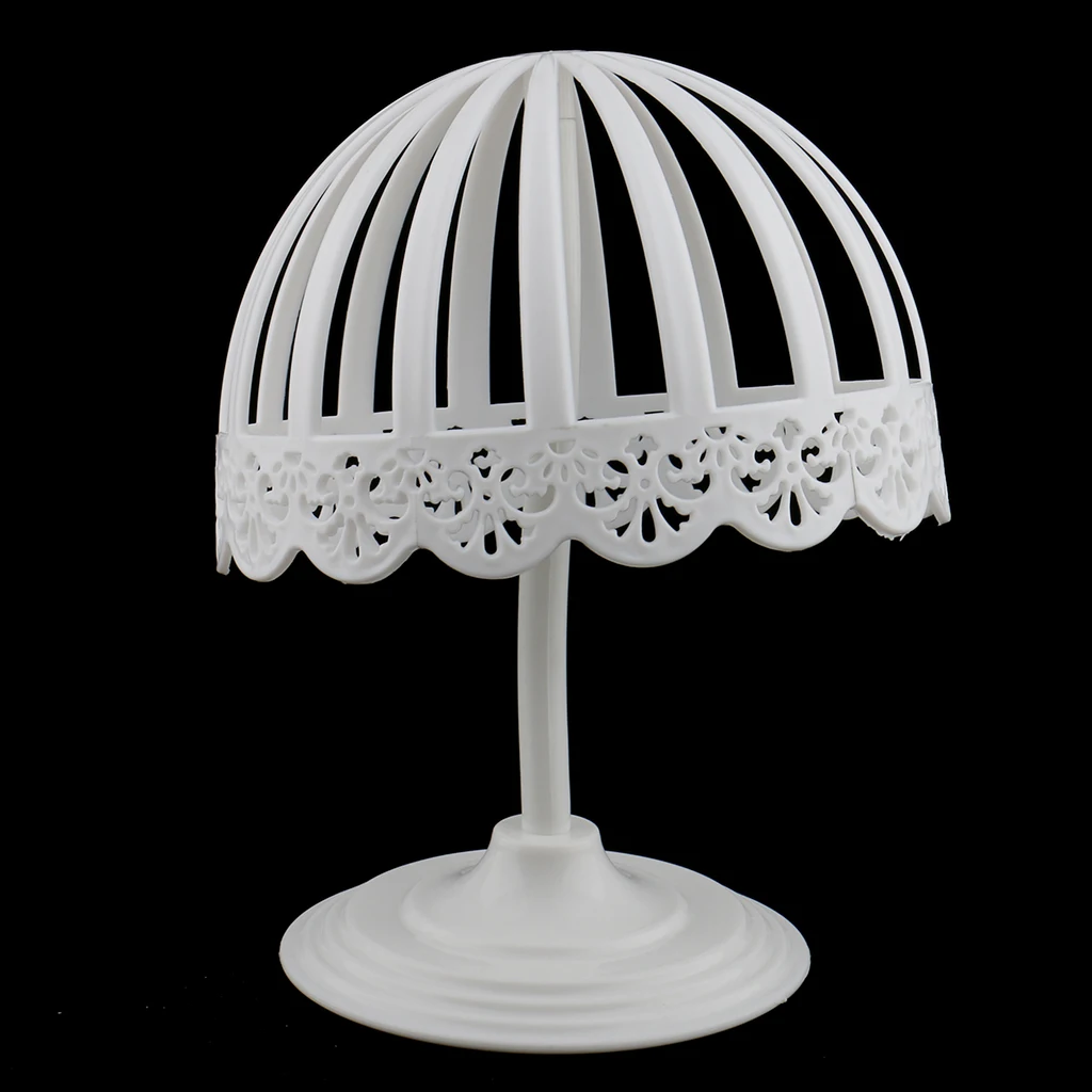 Plastic Baby Wig Hair Head Hat Cap Display Holder Stand Storage Rack 40cm Curved Plastic Pole & Round Heavy Base