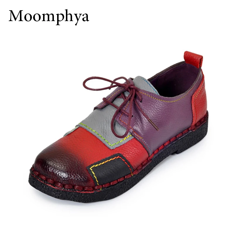 Moomphya/Для женщин Пояса из натуральной кожи Туфли без каблуков женские Кружево на