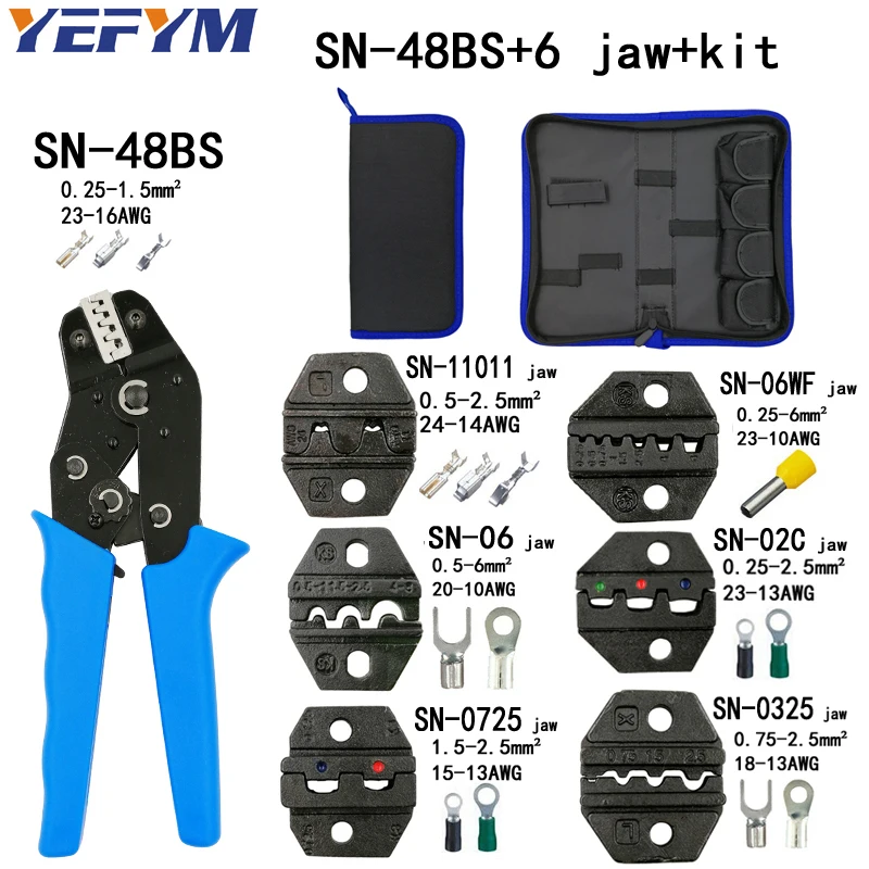 SN-48BS crimping pliers 6 jaws kit for TAB 2.8 4.8 6.3/C3 XH2.54 3.96 2510/tube/non insuated terminals electric clamp tools
SN-48BS crimping pliers 6 jaws kit for TAB 2.8 4.8 6.3/C3 XH2.54 3.96 2510/tube/non insuated terminals electric clamp tools