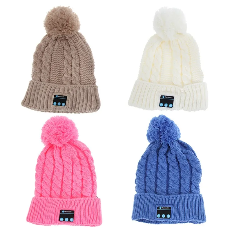 Women Winter Warm Wireless Sport Bluetooth Headset Smart Cap Headphone Speaker Soft Warming Bluetooth Beanie Hat For Smartphone