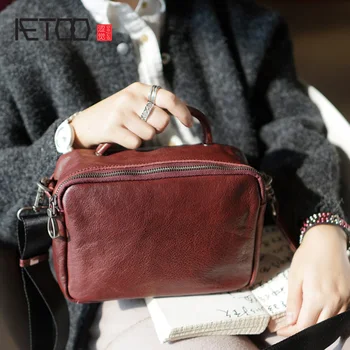 

AETOO British style fashion retro handmade cowhide bag, lady leather shoulder oblique cross bag, casual small simple women's bag