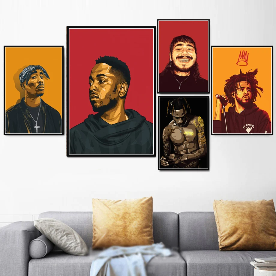 

Kendrick Lamar 2Pac Tupac J Cole Travis Scoot Rapper Stars Poster Prints Painting Wall Art Pictures For Living Room Home Decor