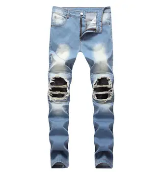 Men's Blue Pleated Patchwork Hole Ripped Biker Jeans For Motorcycle Casual Slim Skinny Distressed Stretch Denim Pants Size 28-42
Men's Blue Pleated Patchwork Hole Ripped Biker Jeans For Motorcycle Casual Slim Skinny Distressed Stretch Denim Pants Size 28-42