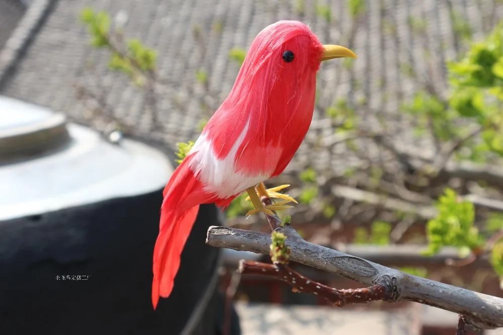 

red&white feathers bird model about 12cm simulation bird handicraft prop,home garden decoration gift p0885