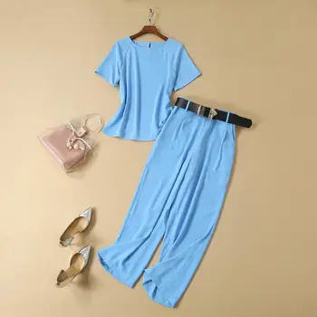 New clothes for women in Europe and America for the summer of 2019 Short sleeve T-shirt Fashion belt wide leg pants suit
New clothes for women in Europe and America for the summer of 2019 Short sleeve T-shirt Fashion belt wide leg pants suit
