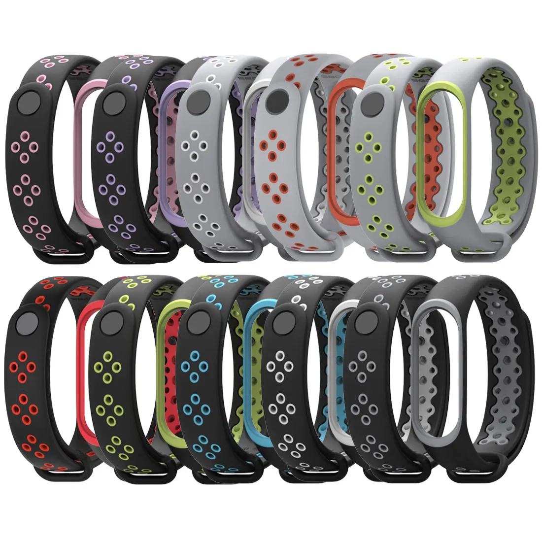 Двойной Цветной спортивный ремешок на запястье для Xiaomi Mi Band 3 силиконовый браслет
