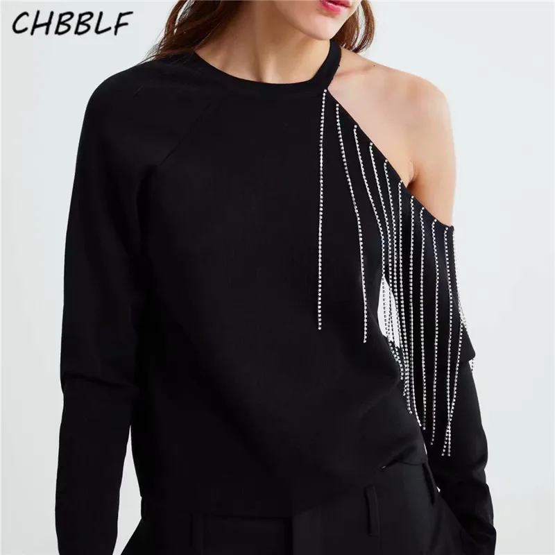 CHBBLF women chic black knitted sweater O neck diamond tassels cut out shoulder pullovers female stylish tops BGB9073
CHBBLF women chic black knitted sweater O neck diamond tassels cut out shoulder pullovers female stylish tops BGB9073