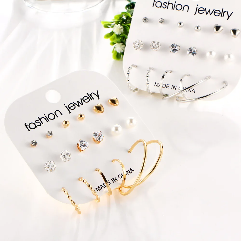 Women 9Pair/Set Contracted Delicate Jewelry Accessories Crystal Pearl Hoop Eardrop Earrings Set Trendy Heart Round Earring
Women 9Pair/Set Contracted Delicate Jewelry Accessories Crystal Pearl Hoop Eardrop Earrings Set Trendy Heart Round Earring