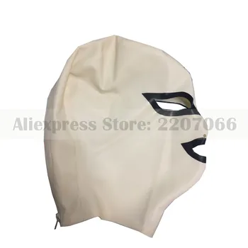 White and black trims latex rubber hoods mask with diamond eyes handmade hood RLM197
White and black trims latex rubber hoods mask with diamond eyes handmade hood RLM197