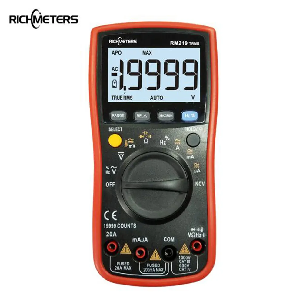 RM219 True-RMS 19999 Counts Digital Multimeter NCV Frequency Auto Power off AC DC Voltage Ammeter Current Ohm
RM219 True-RMS 19999 Counts Digital Multimeter NCV Frequency Auto Power off AC DC Voltage Ammeter Current Ohm