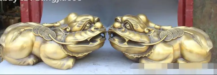 S01844 14"Chinese Bronze Money Wealth Pixiu Brave Troops Kylin Beast Animal Pair Statue B0403
S01844 14"Chinese Bronze Money Wealth Pixiu Brave Troops Kylin Beast Animal Pair Statue B0403
