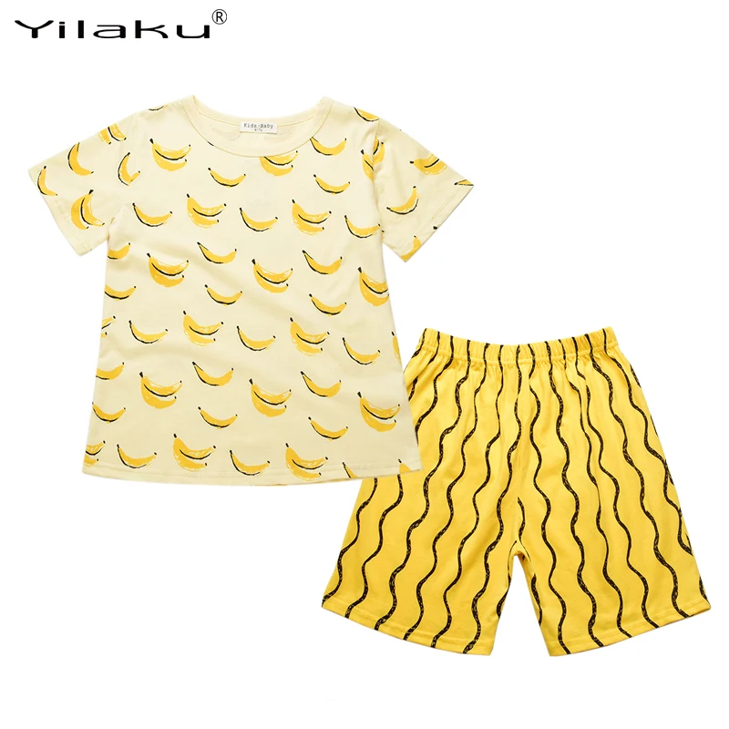 Boys' Cotton Clothing Set w/ Banana Printed T-Shirt & Pants