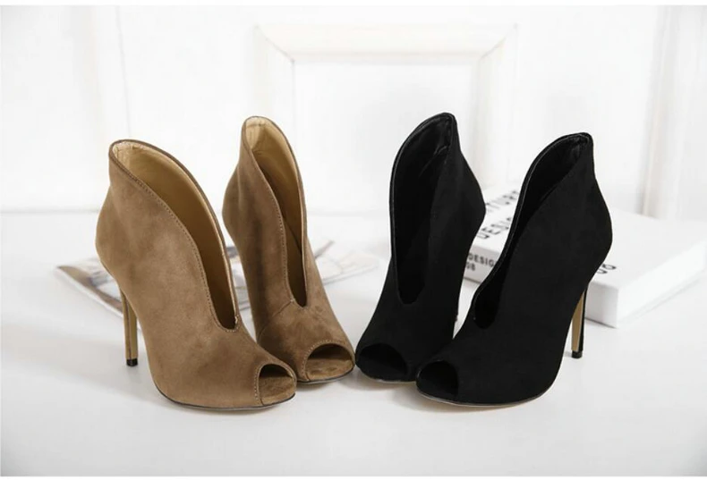 Women's Boots' Office Lady Spring Slip-on Brown Ankle Boots For Women Super High Heels Lady Ankle Boots Open Toe Autumn Winter (6)