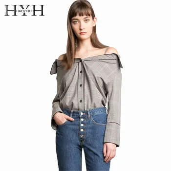 HYH HAOYIHUI Vintage Sexy Plaid Strappy Shirt Single-breasted Long Sleeve Shirt Autumn Women Shirts Fashion Blouse Shoulder Tops
HYH HAOYIHUI Vintage Sexy Plaid Strappy Shirt Single-breasted Long Sleeve Shirt Autumn Women Shirts Fashion Blouse Shoulder Tops