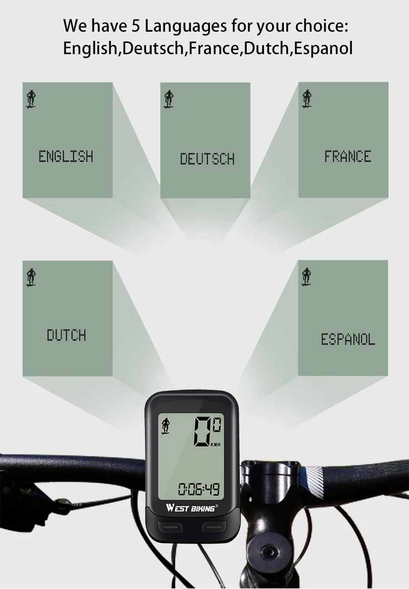 WEST BIKING LED Waterproof Bicycle Computer Wireless 5 Language Cycling Bike Odometer Stopwatch Speedometer 2.1in Bike Computer WEST BIKING LED Waterproof Bicycle Computer Wireless 5 Language Cycling Bike Odometer Stopwatch Speedometer 2.1in Bike Computer