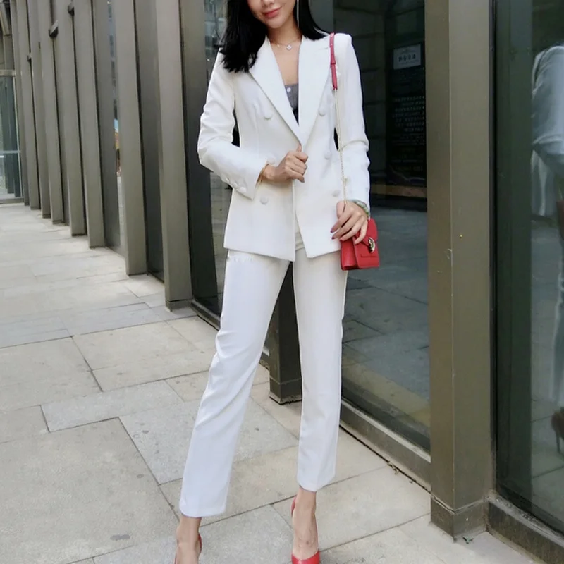 2019 Spring Autumn Host Elegant Slim white Blazer Suits Set OL Women Business Double Breasted Blazer + Ankle Length Pants Y206
2019 Spring Autumn Host Elegant Slim white Blazer Suits Set OL Women Business Double Breasted Blazer + Ankle Length Pants Y206