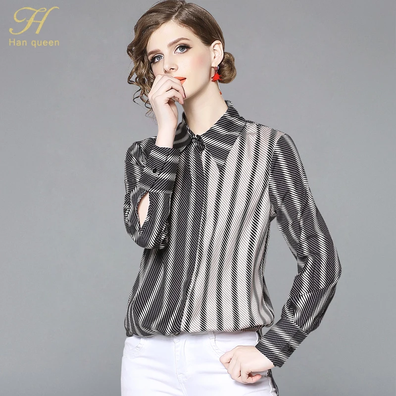 H Han Queen 2019 spring women vintage striped print shirt fashion chiffon long sleeve blouse retro casual tops blusas
H Han Queen 2019 spring women vintage striped print shirt fashion chiffon long sleeve blouse retro casual tops blusas