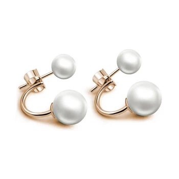 Hot Silver Plated Double Side Earing Fashion Jewelry Crystal Ball Stud Earrings Simulated Pearl Earrings for Women
