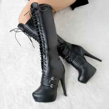Thick Platform Round Toe High Heel Knee Boots For Women Lace-Up Women Shoes Winter Plus Size 12 Heels Womens Booties Female
Thick Platform Round Toe High Heel Knee Boots For Women Lace-Up Women Shoes Winter Plus Size 12 Heels Womens Booties Female