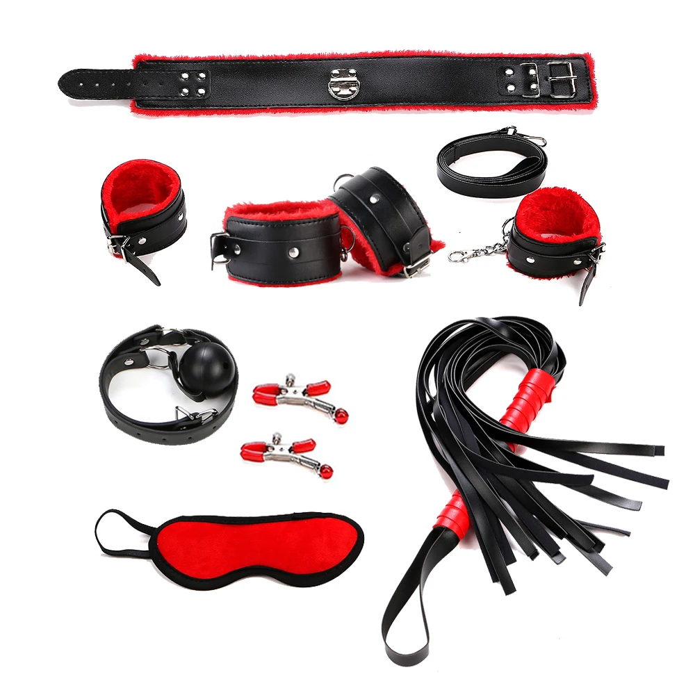 7pcs/Set Sexy Adult Couple Sex Toy PU Leather BDSM Bondage Set Open Mouth Gag Collar Hand Cuffs Erotic Toys Adult Role Play Game