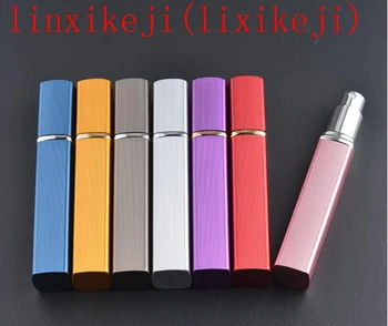 

Free Shipping 100pcs/lot Colorful 6ml Travel Perfume Atomizer Refillable Spray Aluminium Glass Empty Bottle Square