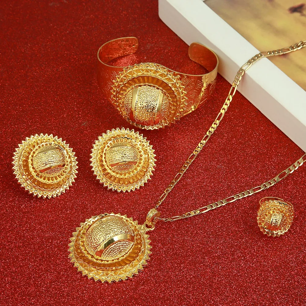 New Ethiopian Gold Color Sets Pendant Necklace Earrings Bangle Ring Habesha Jewelry Eritrean Wedding Gift
New Ethiopian Gold Color Sets Pendant Necklace Earrings Bangle Ring Habesha Jewelry Eritrean Wedding Gift