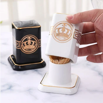 European Elegant Square Black White Beige With Gold Crown Design Ceramic Toothpick Holder
European Elegant Square Black White Beige With Gold Crown Design Ceramic Toothpick Holder