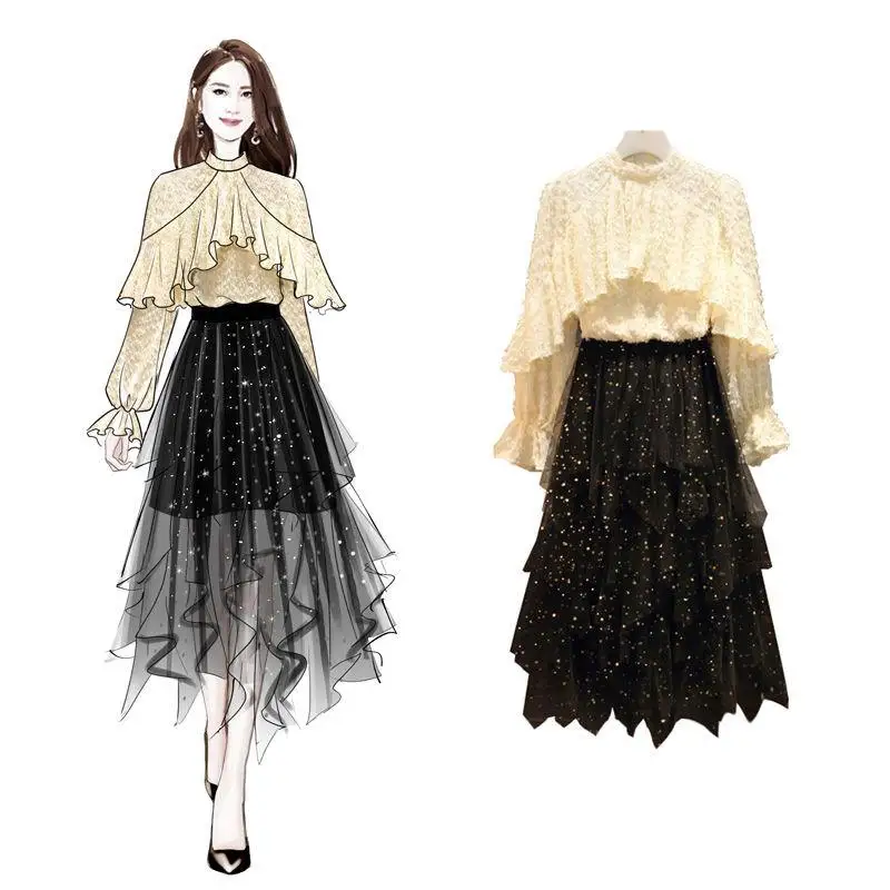 New 2019 Summer Lantern Sleeve Ruffle Stitching Tassel Tops+ Irregular Layered Mesh Skirt Set Women Elegant Chic 2 Piece Set J50
New 2019 Summer Lantern Sleeve Ruffle Stitching Tassel Tops+ Irregular Layered Mesh Skirt Set Women Elegant Chic 2 Piece Set J50