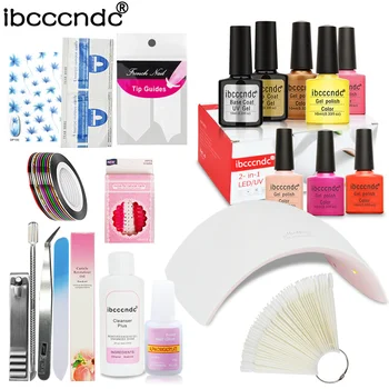 Nail Art Manicure Tools Set 24W Led Lamp + 6 Color 10ml UV Gel Polish Base Top Coat Varnish French Tip Remover Practice File Kit
Nail Art Manicure Tools Set 24W Led Lamp + 6 Color 10ml UV Gel Polish Base Top Coat Varnish French Tip Remover Practice File Kit