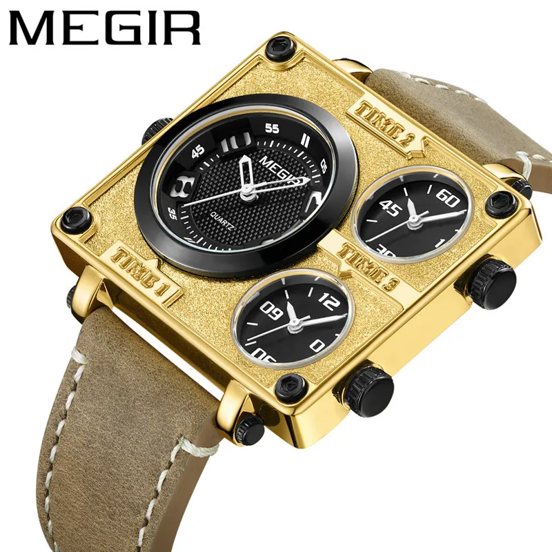 MEGIR Men Watches Military Sport Quartz Mlale Clock 3 Time Zone Genuine Leather Band Top Brand Luxury Gold Man Wristwatch 2069
MEGIR Men Watches Military Sport Quartz Mlale Clock 3 Time Zone Genuine Leather Band Top Brand Luxury Gold Man Wristwatch 2069