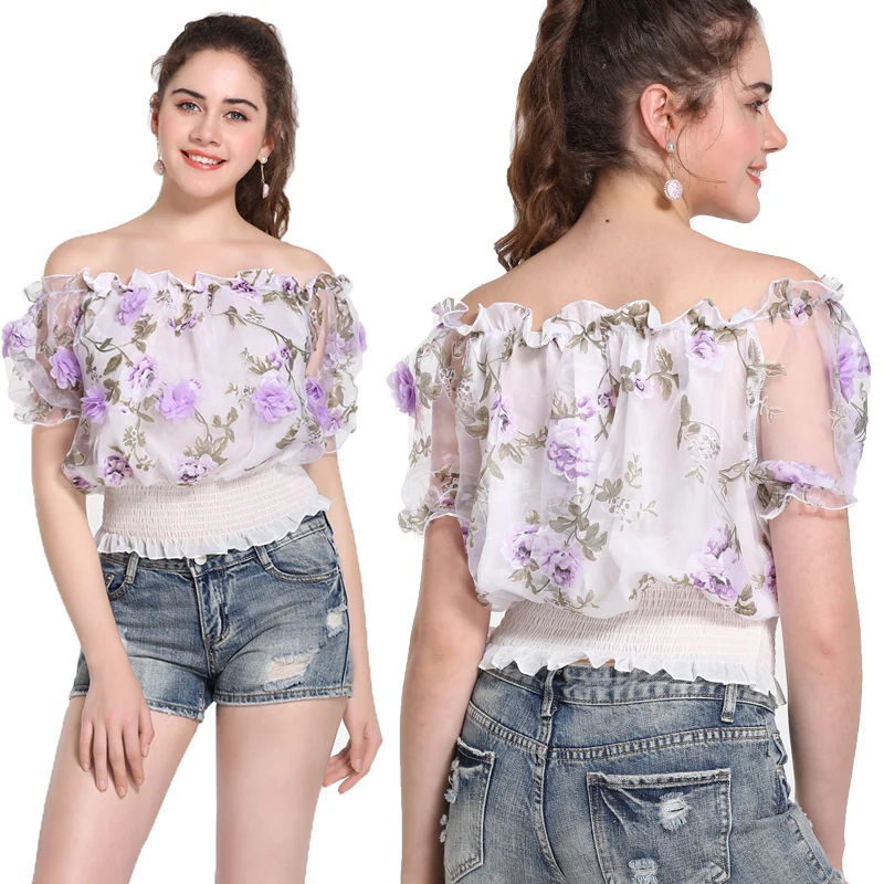 Summer New Arrival Women Fashion Lace Gauze 3D Flower Rose Slash Neck Chiffon Tops Female Prairie Chic Style Cute Short Shirts
Summer New Arrival Women Fashion Lace Gauze 3D Flower Rose Slash Neck Chiffon Tops Female Prairie Chic Style Cute Short Shirts