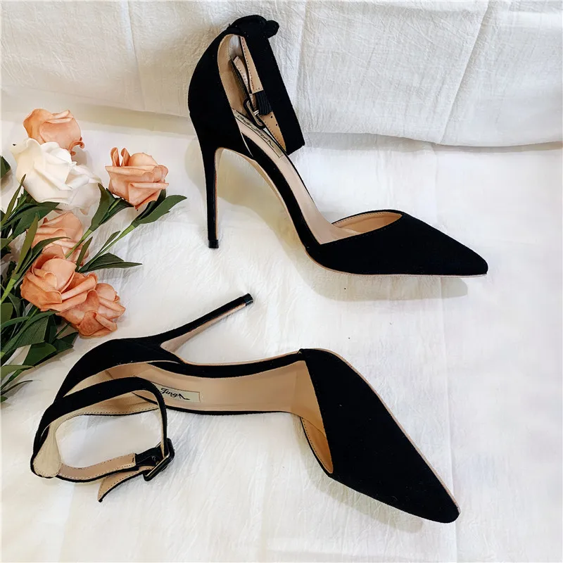 

Free shipping fashion women Pumps lady Black suede strappy Pointy toe high heels shoes size33-43 12cm 10cm 8cm Stiletto heeled