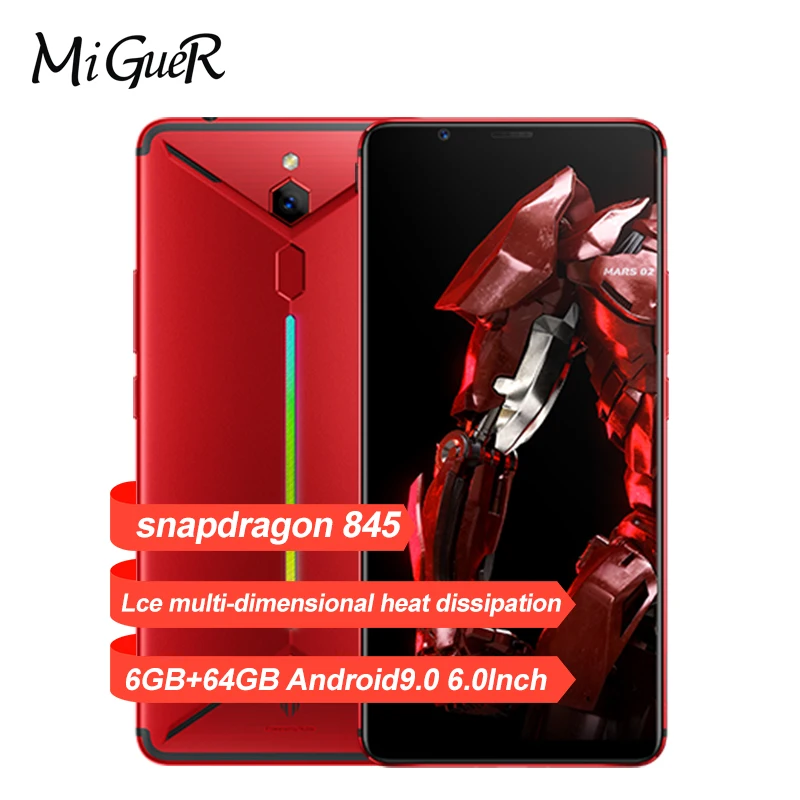 

Original ZTE nubia Red Magic Mars Mobile phone 6.0"FHD+ Android 9.0 6GB RAM 64GB ROM Snapdragon 845 Octa core 3800mAh Game Phone