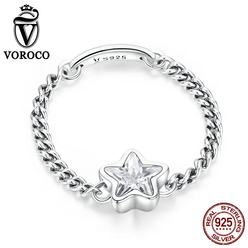 VOROCO Original Chain Star Finger Rings For Woman Real 925 Sterling Silver Clear CZ Ring Silver Fine Jewelry Bague Femme BKR435
VOROCO Original Chain Star Finger Rings For Woman Real 925 Sterling Silver Clear CZ Ring Silver Fine Jewelry Bague Femme BKR435