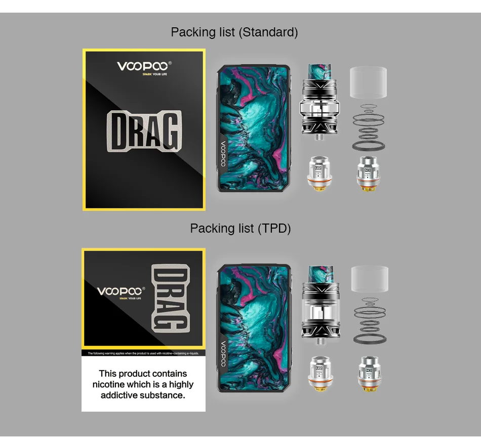 Original VOOPOO Drag 2 TC Kit with 5ml UFORCE T2 Tank & Upgraded Firmware Mod powered by 18650 battery Vape VS VOOPOO DRAG Kit
