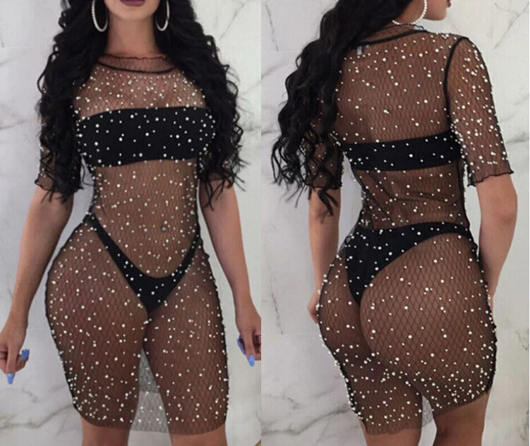 Drop Shipping Sequins Beach Dress Women Mesh Transparent Cover Up Short Sleeve Ladies Swimsuit High Waist Bathing Suit Cover-Up
Drop Shipping Sequins Beach Dress Women Mesh Transparent Cover Up Short Sleeve Ladies Swimsuit High Waist Bathing Suit Cover-Up