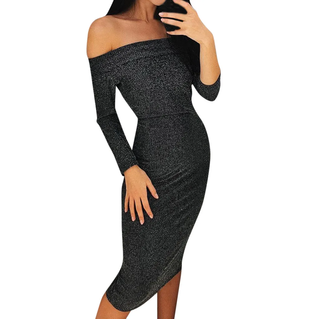 Summer style Womens Sexy off the shoulder party dress Ladies robe femme Solid Off Shoulder Long Sleeve Bodycon Dress vestidos
Summer style Womens Sexy off the shoulder party dress Ladies robe femme Solid Off Shoulder Long Sleeve Bodycon Dress vestidos