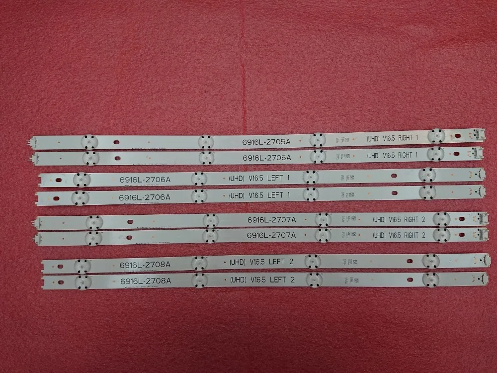 Kit 8 PCS LED backlight strip for 49inch TV LG 49UH603V 49UH620V LC490DGE 6916L-2705A 6916L-2706A 6916L-2707A 6916L-2708A
Kit 8 PCS LED backlight strip for 49inch TV LG 49UH603V 49UH620V LC490DGE 6916L-2705A 6916L-2706A 6916L-2707A 6916L-2708A