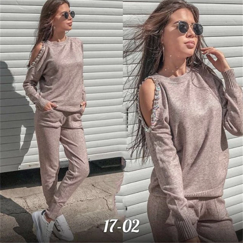 Women sweater suit and sets Fashion Casual 2PCS Track Suit diamond shoulder Knitted Trousers+Jumper Tops Costume Clothing Set
Women sweater suit and sets Fashion Casual 2PCS Track Suit diamond shoulder Knitted Trousers+Jumper Tops Costume Clothing Set