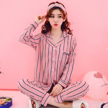 Women's Silk Pajamas Long Sleeves Nightgown Striped Sleepwear For Ladies In Autumn Satin Pyjamas Nightwear Female
Women's Silk Pajamas Long Sleeves Nightgown Striped Sleepwear For Ladies In Autumn Satin Pyjamas Nightwear Female