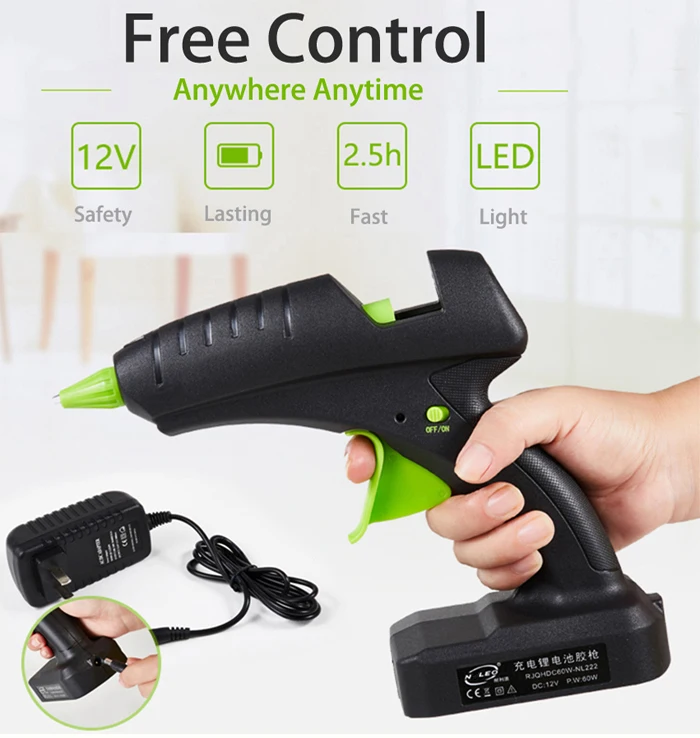 Wireless 60W hot melt glue gun Lithium battery charge 12V Replaceable nozzle DIY outdoor 11mm glue stick 5 sticks
Wireless 60W hot melt glue gun Lithium battery charge 12V Replaceable nozzle DIY outdoor 11mm glue stick 5 sticks