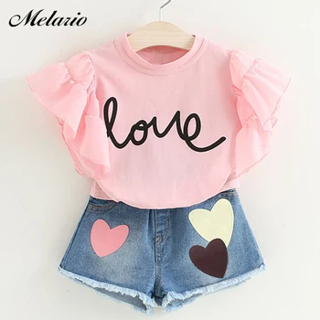 Melario Girls Clothing Sets 2020 New Summer Love Print Short T-shirt+Denim shorts 2Pcs For Girl Kids Clothing Sets Baby Clothes
Melario Girls Clothing Sets 2020 New Summer Love Print Short T-shirt+Denim shorts 2Pcs For Girl Kids Clothing Sets Baby Clothes