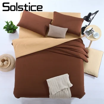 

Solstice Home Textile King Twin Duvet Cover Pillowcase Bed Flat Sheet Solid Khaki Brown Bedding Set Woman Teen Kid Boys Bedlinen