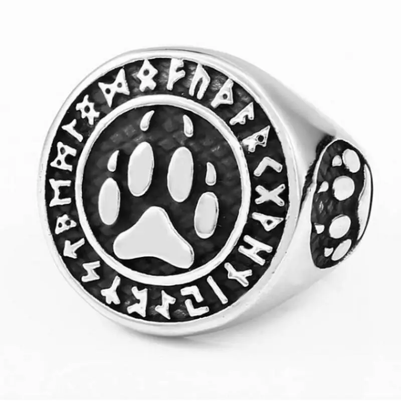 Fashion Ring Jewelry 316L Stainless Steel Viking Runes Letter Ring With Bear Palm Print
Fashion Ring Jewelry 316L Stainless Steel Viking Runes Letter Ring With Bear Palm Print