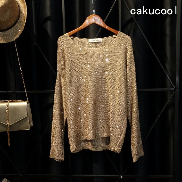 Cakucool Hot Sparkle Knit Tops Women Sequined Sweaters Long Sleeve Big O-neck Casual Loose Embellish Jumpers Top Lady 6 colors
Cakucool Hot Sparkle Knit Tops Women Sequined Sweaters Long Sleeve Big O-neck Casual Loose Embellish Jumpers Top Lady 6 colors