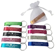 50 stücke Personalisierte Gravierte Flasche Opener Schlüsselanhänger Schlüsselanhänger Personalisierte Hochzeit Geschenk Hochzeit Favor Mit Weiß Organza tasche(China)