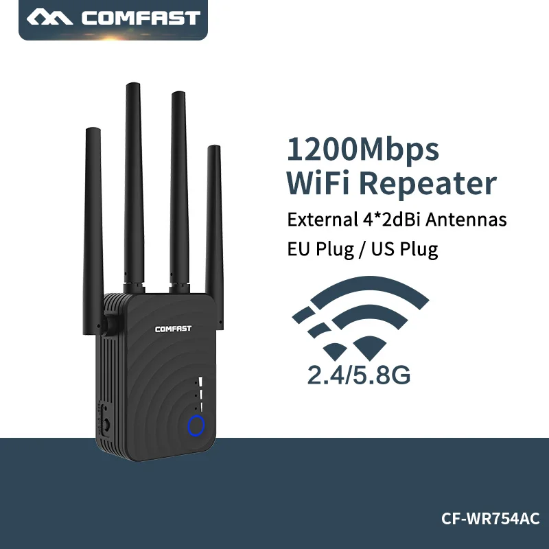 Comfast CF-WR754AC 1200Mbps WIFI Repeater Router Access Point Dual Band Wireless Wi-Fi Repeater Extender With 4 External Antenna
Comfast CF-WR754AC 1200Mbps WIFI Repeater Router Access Point Dual Band Wireless Wi-Fi Repeater Extender With 4 External Antenna