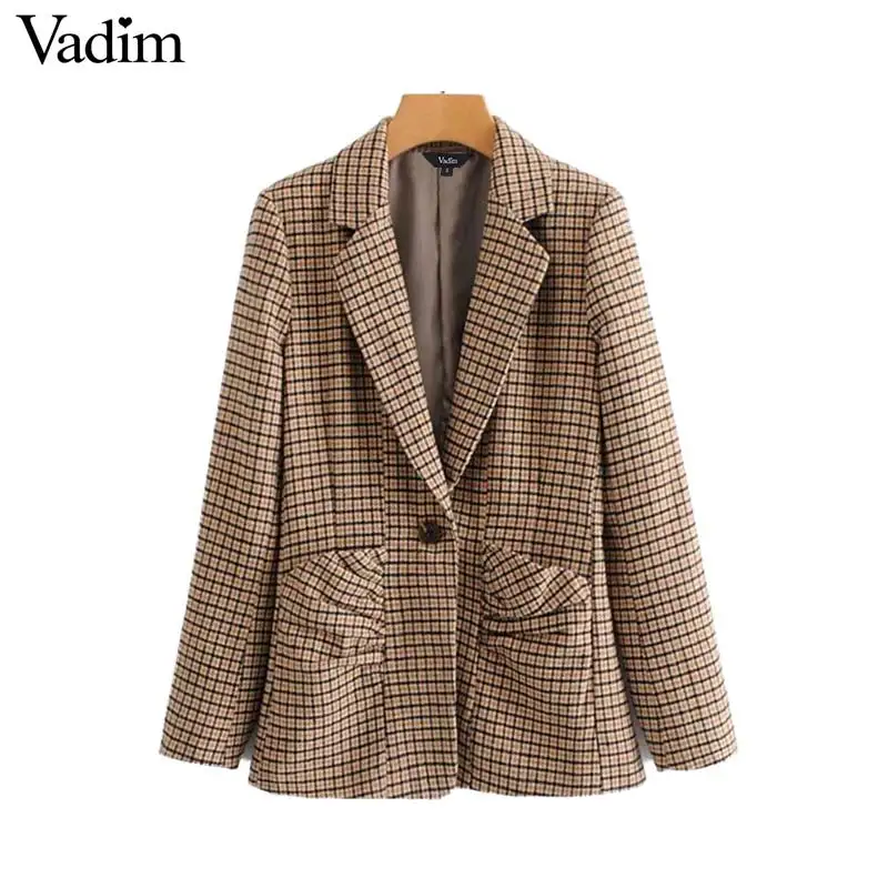 Vadim women retro chic plaid blazer pleated pockets single button long sleeve coats female casual vintage outerwear tops CA362
Vadim women retro chic plaid blazer pleated pockets single button long sleeve coats female casual vintage outerwear tops CA362