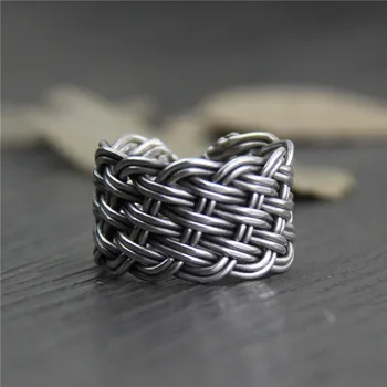 

C&R Real S999 Sterling Silver Rings for Women Men Braided Thai Silver Rings Opening Handmade Vintage Ring Fine Jewelry Size 6-13