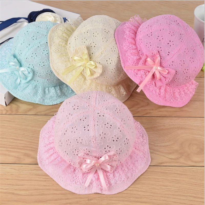 New Children Summer Panama Hollow Caps Baby Girls Fisherman Hat Kids Bowknot Pearl Fashion Bucket Sun Floral | Детская одежда и